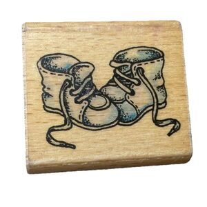 Vintage Stampcraft Rubber Stamp Baby Shoes Boots Wood Block 440D49 Taiwan Craft